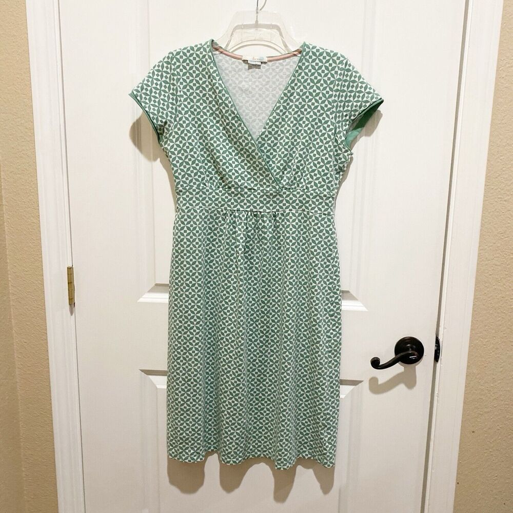 Boden Dress Green White Geometric Print A Line Cotton Stretch Pull On US Size 6 - Picture 9 of 9
